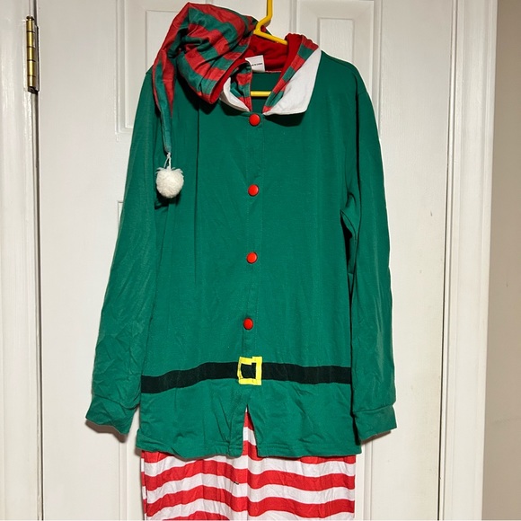 Christmas Elf Onesie Hooded Snap Front Red & Green | Unisex Age Size 11-12 - Picture 2 of 9
